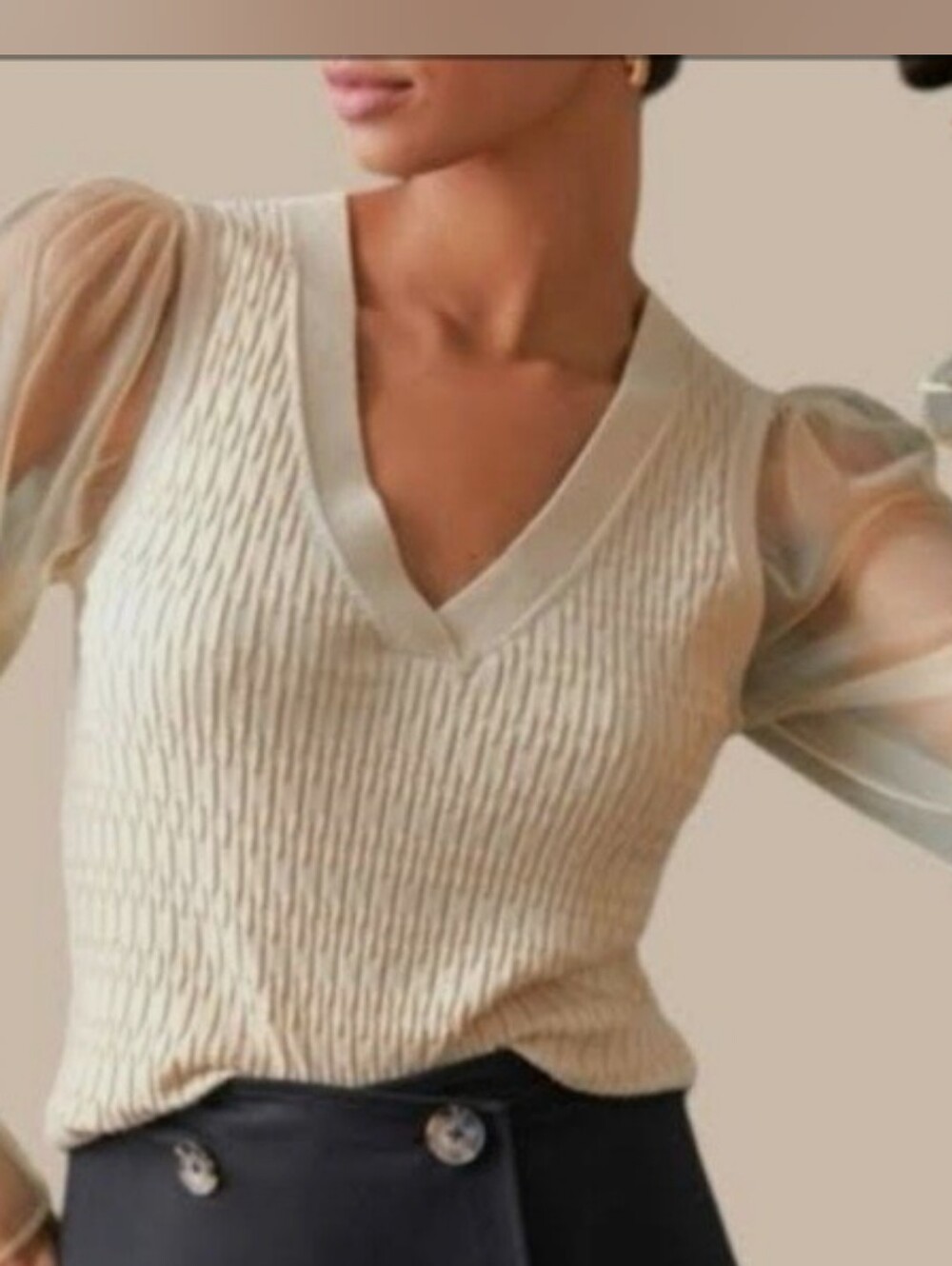 Maeve Anthropologie Tan Knit Sweater w/ Sheer Full Sleeves Size 3X